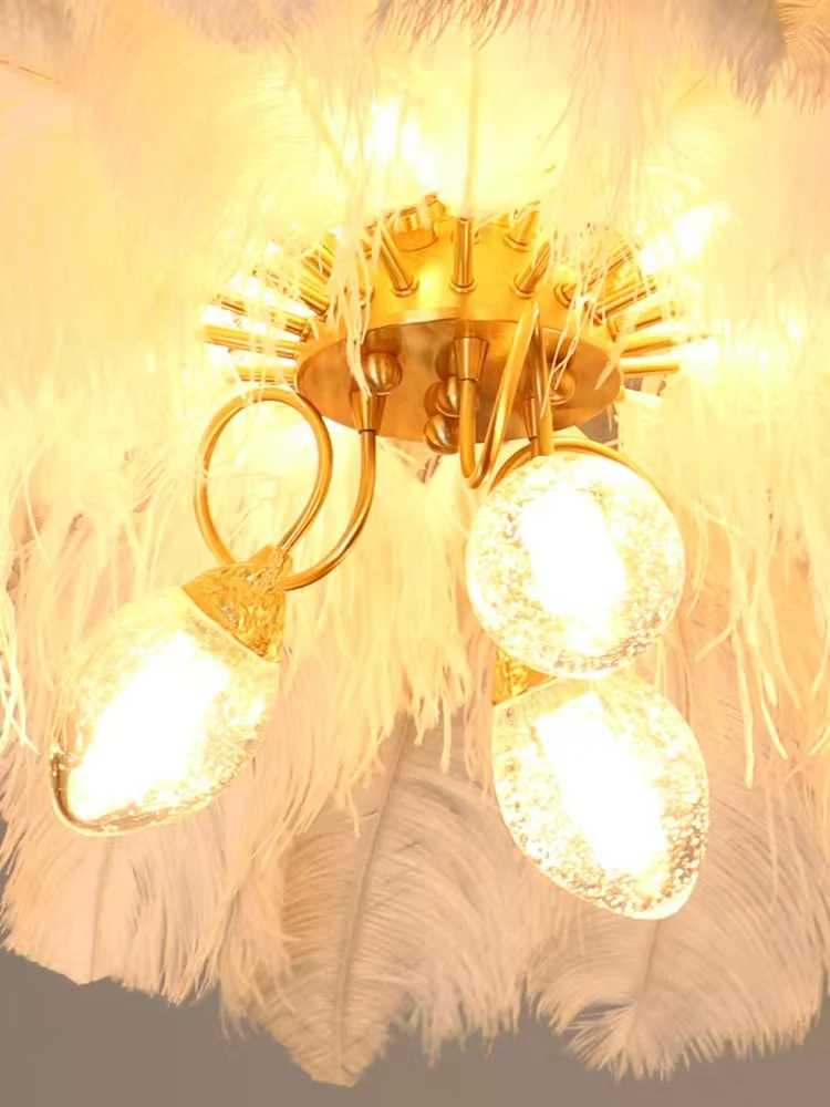 Feather Chandelier Aluminum Modern Nordic Ostrich Standing Led Fancy White Feather Chandelier