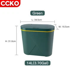 White Green Kitchen Toilet Bathroom 14 Liter Sensor Trash Can Touchless Garbage Bin Dustbin Plastic Smart Trash Can Waste Bins