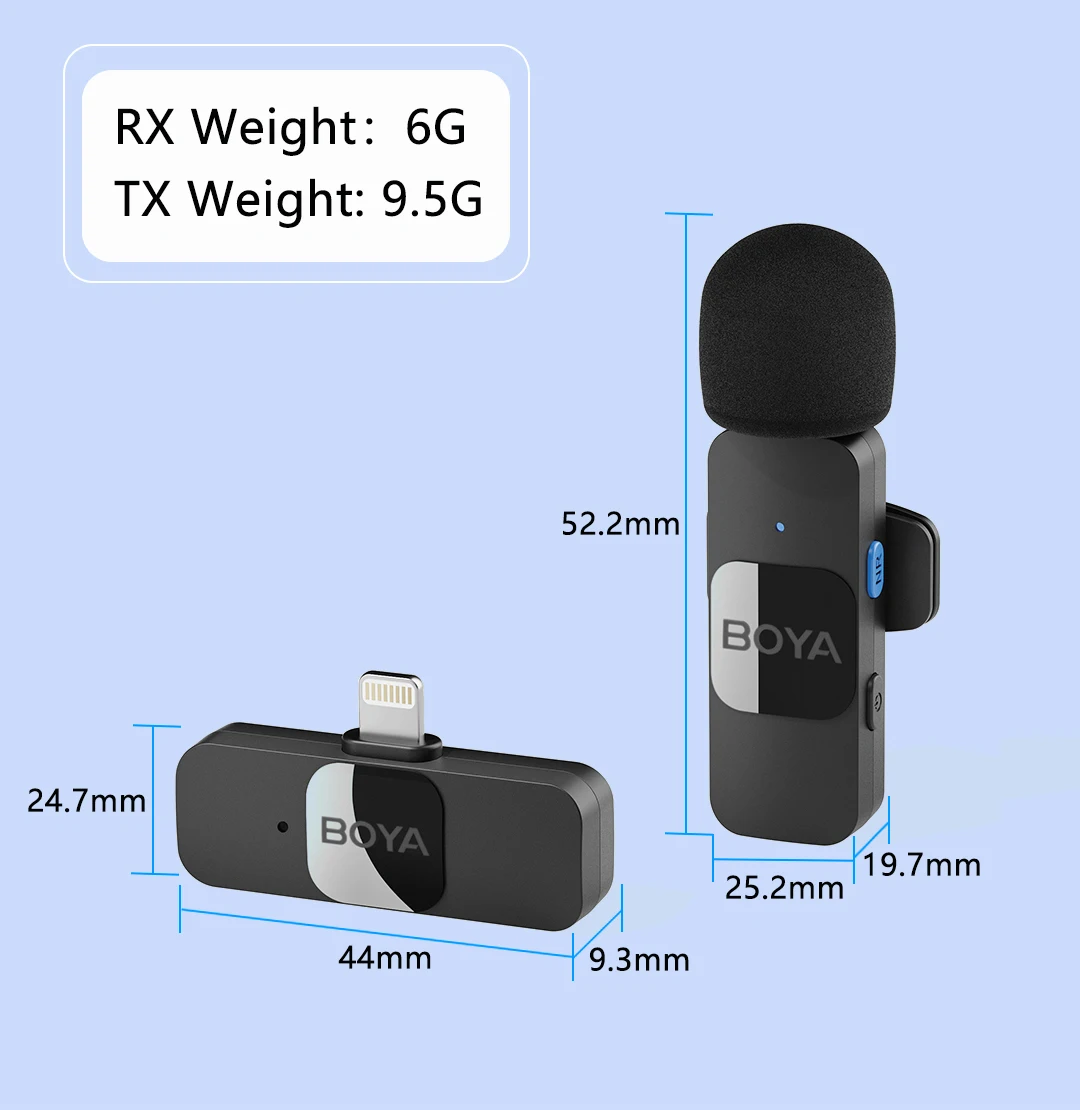 BOYA BY-V2 Video Recording Interview Live Streaming Cancellation Omnidirectional Wireless Lavalier Microphone for iPhone iPad