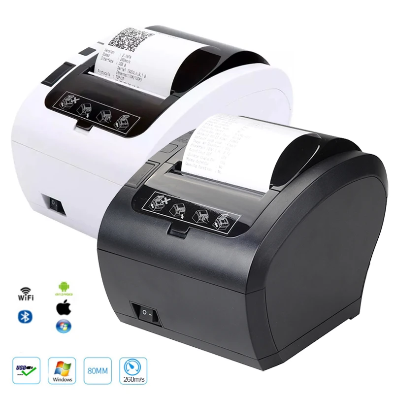 POS Printer, Receipt Printer WIFI USB Ethernet 80MM Thermal Printer, Supermarket POS Kitchen Printer with AutoCutter Cash Drawer