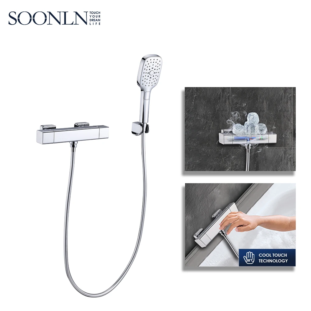 
Fashion Design Modern Style Wall Mounted Bath Thermostatic Faucet Shower Set 