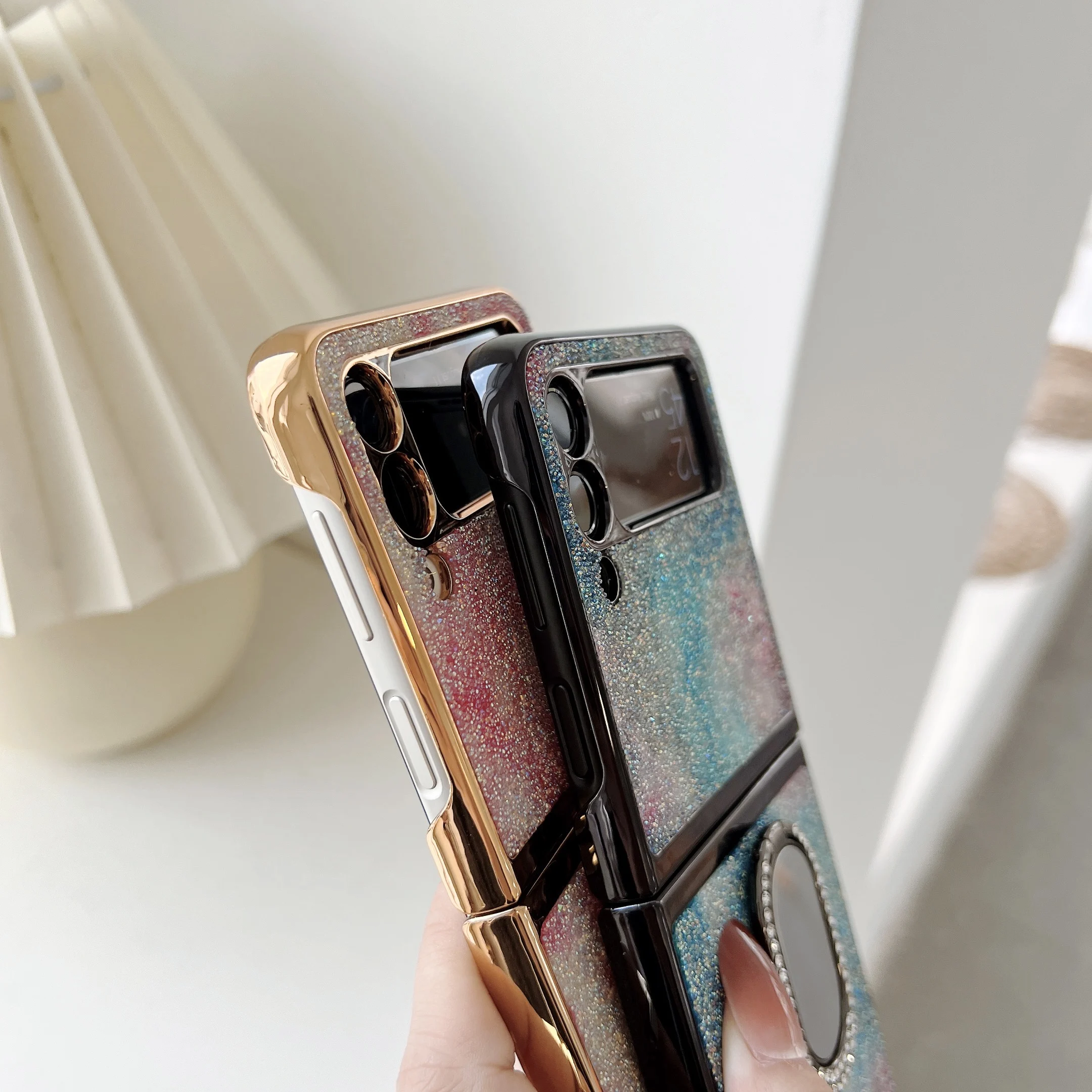 Luxury Glitter Case with Folding Mirror Ring Buckle Bling Phone Case Shell For Samsung Z Flip 3 case