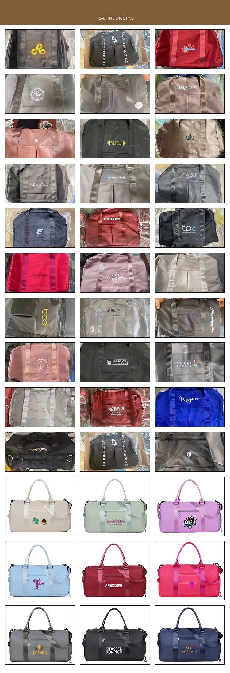 Custom Logo Dry Wet Sport Duffel Holdall Training Yoga Travel Overnight Weekend Shoulder Tote Gym Bag with Shoes Compartment