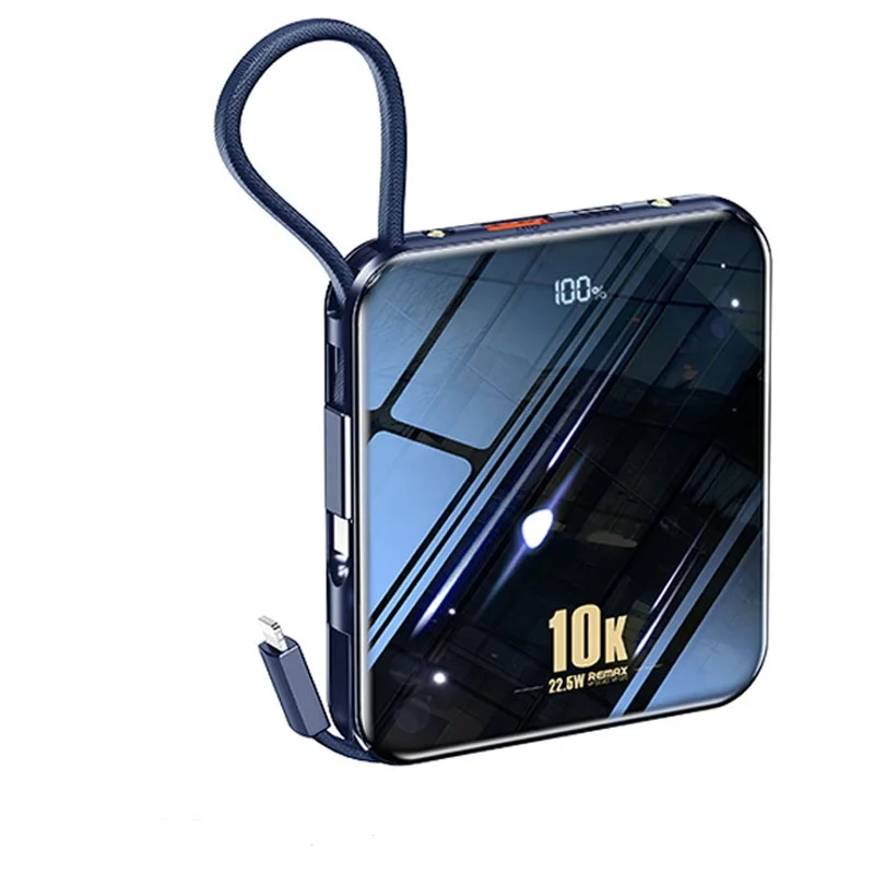 Remax QC 22.5W Mini Power Bank 20000mAh 10000mAh For iPhone Huawei Xiaomi PD 20W Fast Charging External Battery Built In 3 Cable