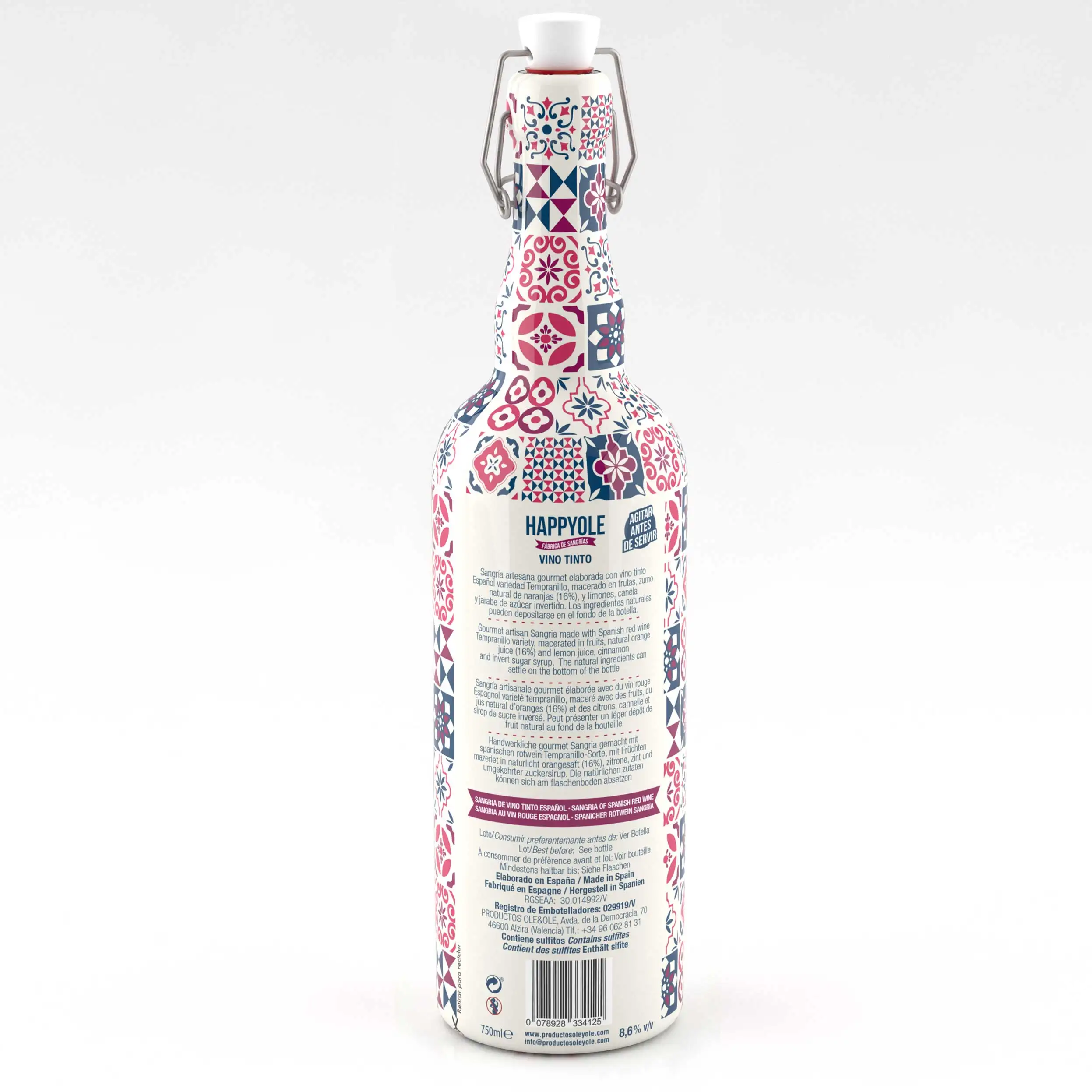 HAPPYOLE красная Сангрия 75cl./испанская Сангрия. Натуральный свежевыжатый соки. Клубника апельсин лимон Груша