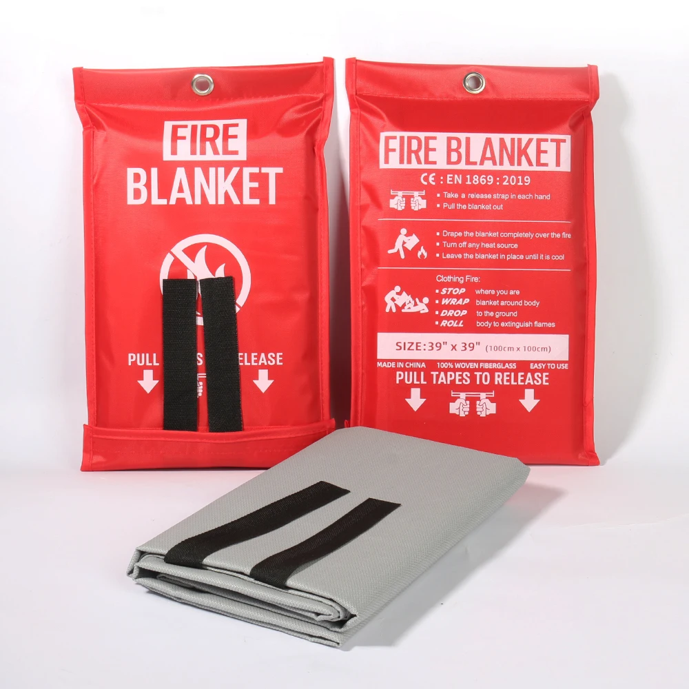 2m x 2m 100% Fiberglass cloth fireproof emergency safety grey silicone coated fire blanket
