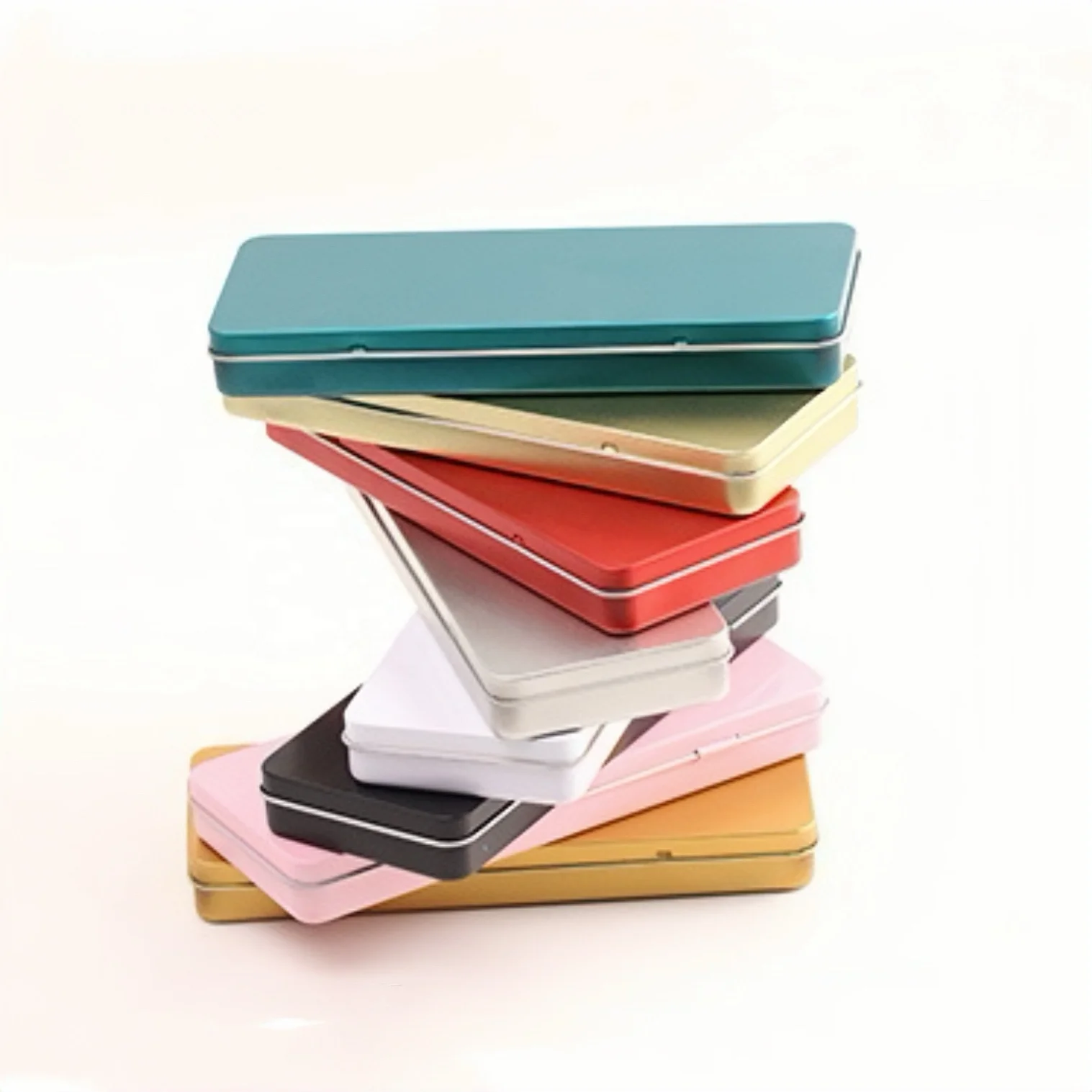 Bulk Hinged Lid Empty Crafts Cards Pencil Box Metal Boxes for Storage