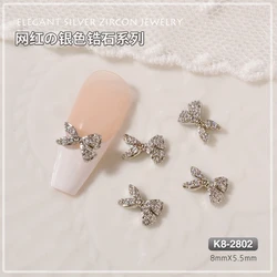 1PC Minimalist Zircon Bow Butterfly Nail Art Charms Pearl Pendant Chain 3D Alloy Jewelry Nail Decorations