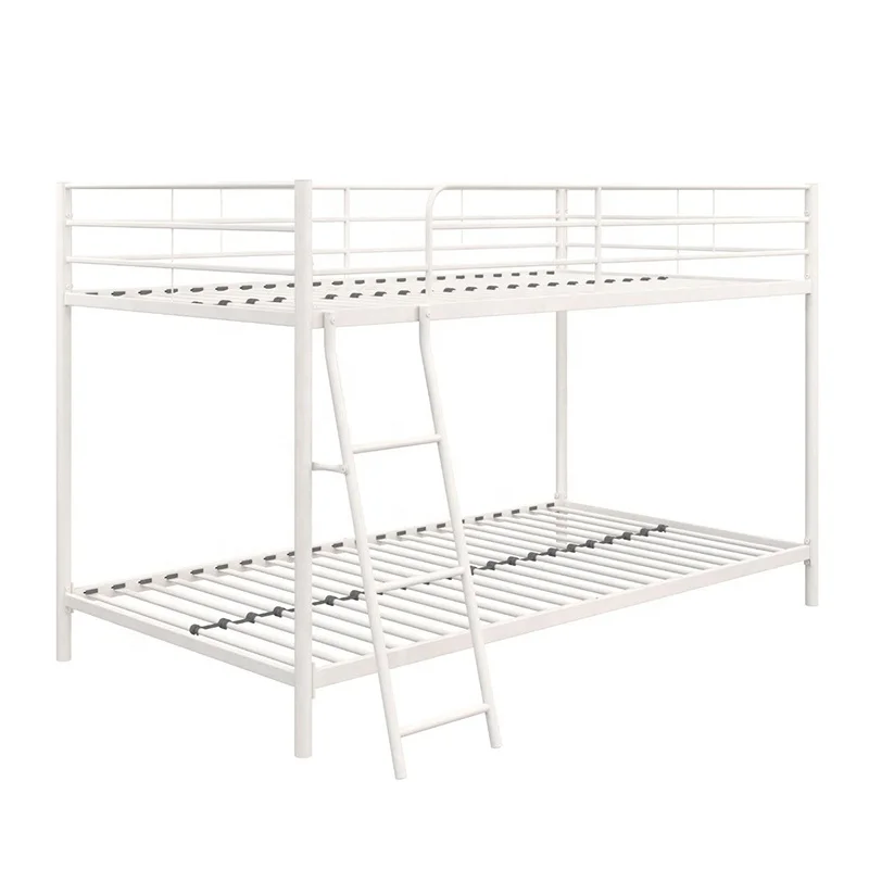 Modern Junior Twin over Twin Bunk Bed with Full-Length Guardrails Metal Frame Black Finish-for Bedroom Hotels Schools