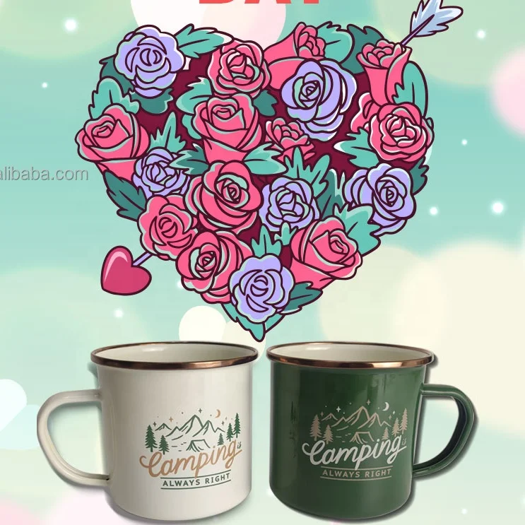Stocked Couple Mugs Camping Enamel Mug Cup 500ml 17oz Green White Portable Travel Coffee Outdoor Enamel Mug Camping