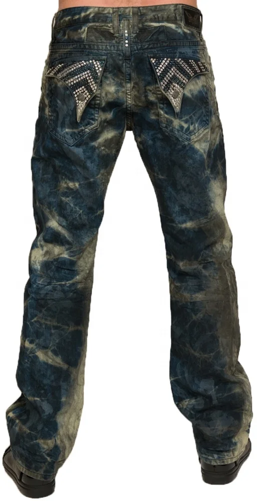 Man Biker denim Jean In Blue Tie-Die
