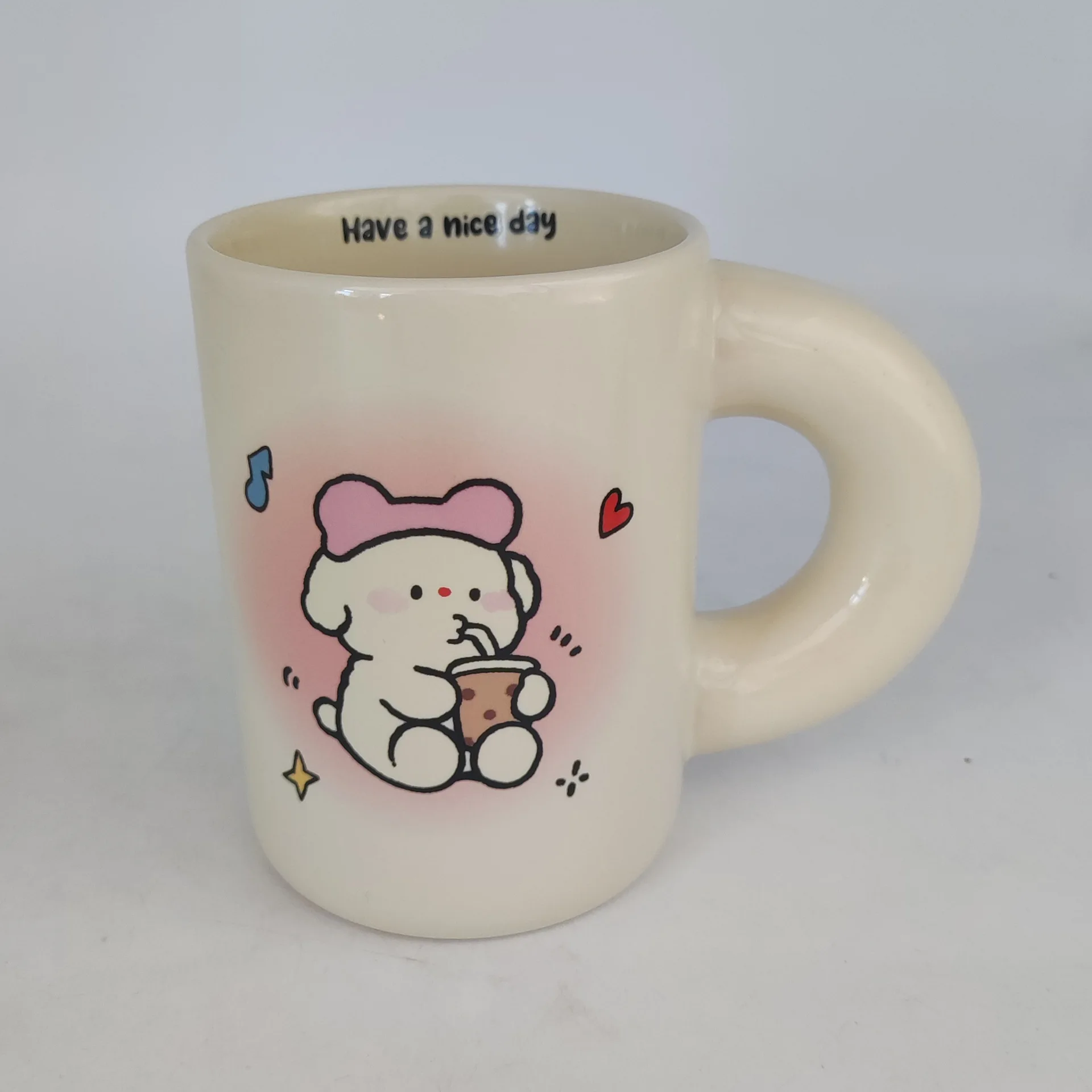 Big Ears Ceramic Mug Ins Style Household Cream Color Mug Printed Logo Export Quality Thick Handle Mugs