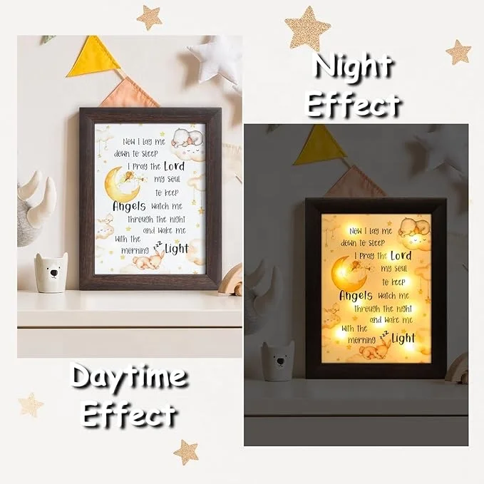 Personalized Wooden Best Baby Baptismal Gifts Nursery Decor Light Frame Baby Shower Godparents Catholic Gifts for Kids