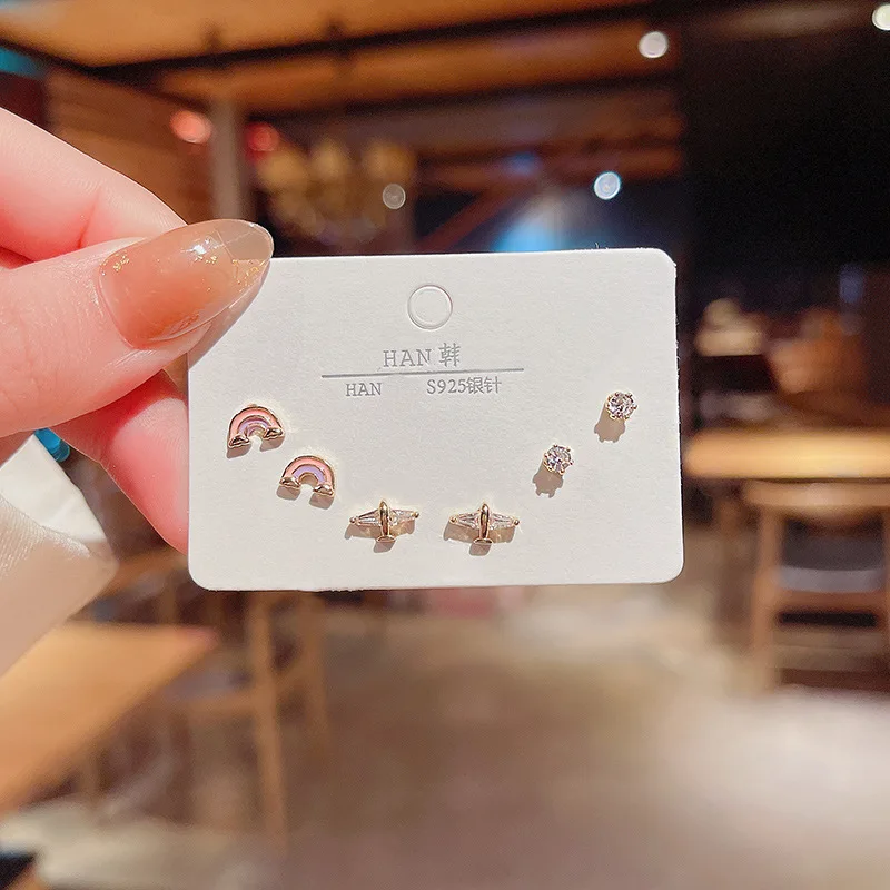 New Style Silver Needle Stud Earrings Set For  Girls Simple Cute Exquisite Mini Earrings Jewelry Gift Wholesale Direct Sales