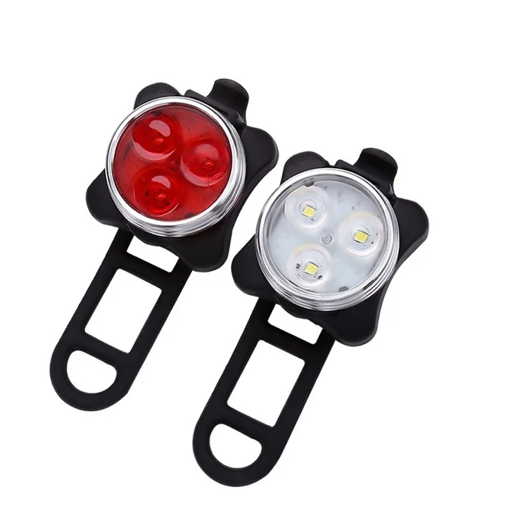 silicone USB Rechargeable Front White red Bicycle Light Waterproof 4 Modes led Bike Light Set