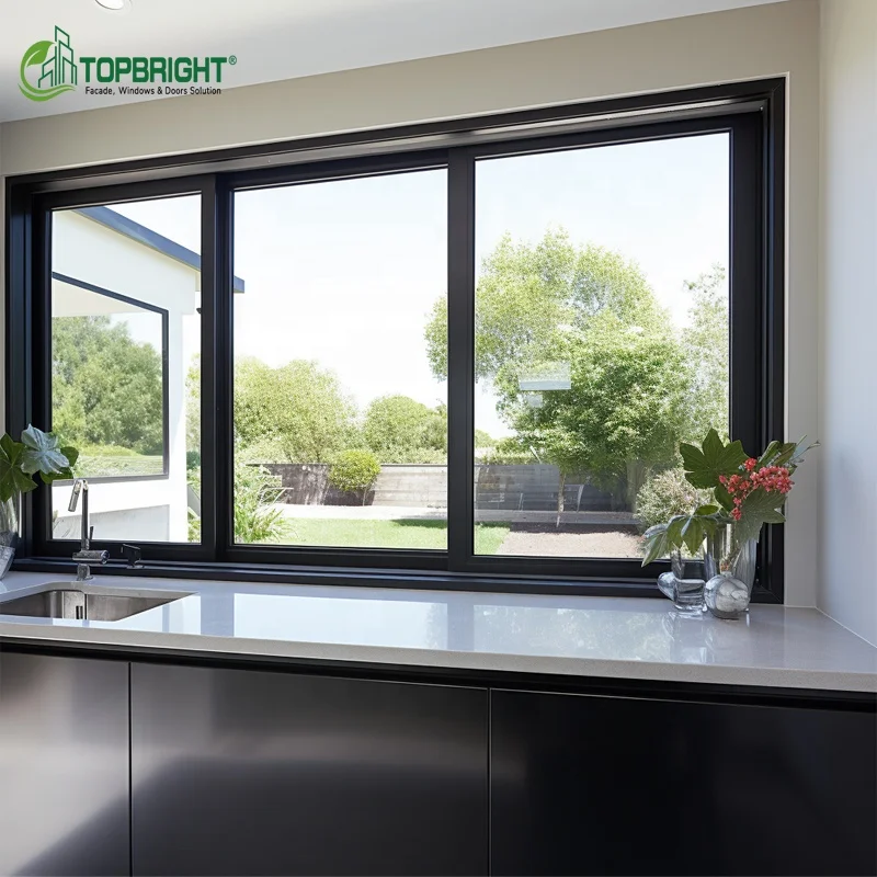 Topbright thermal insulation sliding window mosquito net triple tempered aluminium sliding glass window