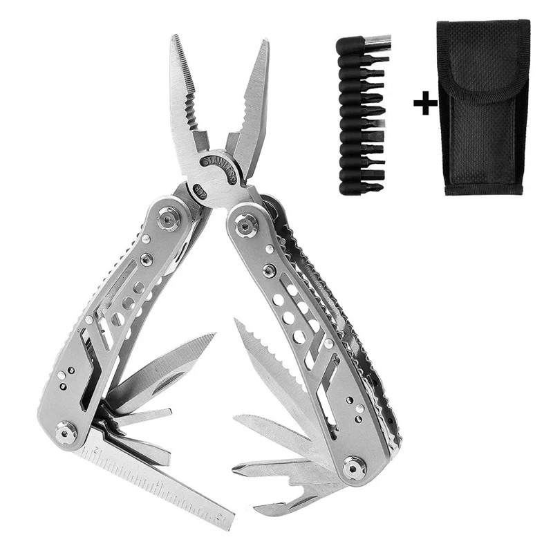 Outdoor camping hiking 24 in 1 multi purpose survival tool stainless steel tactical multi pocket pliers tool with screwdriver