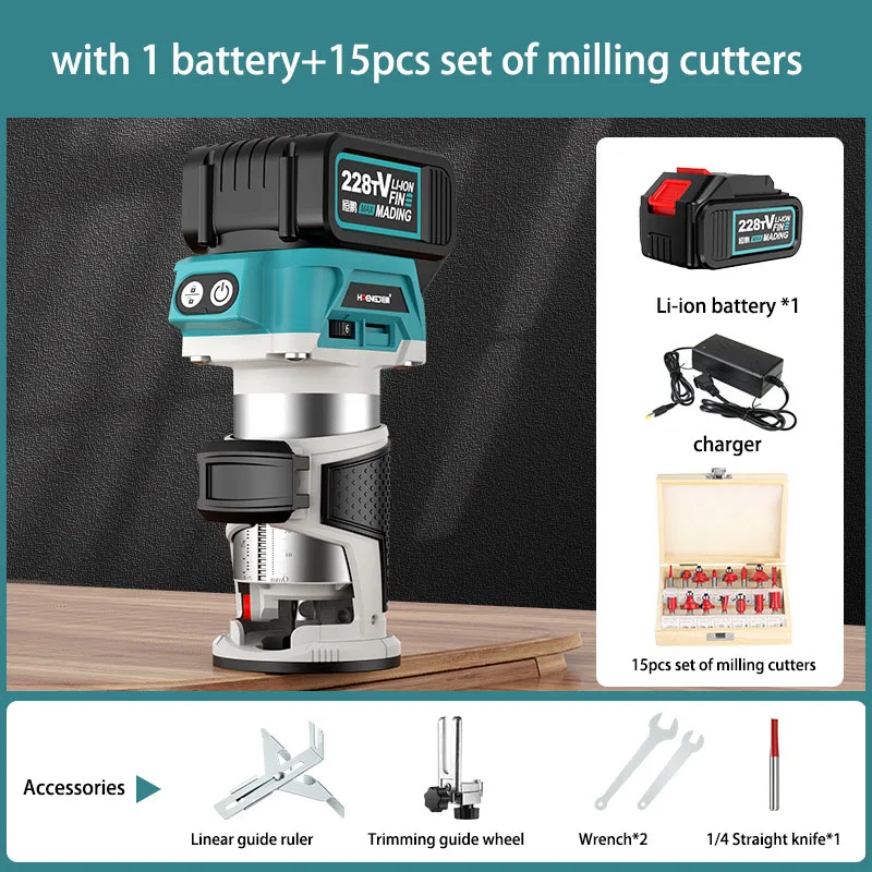 6.35mm Portable Brushless Battery Power Woodwork Edge Trimmer Woodworking Carving Machine Cordless Wood Tenoning Electric Router