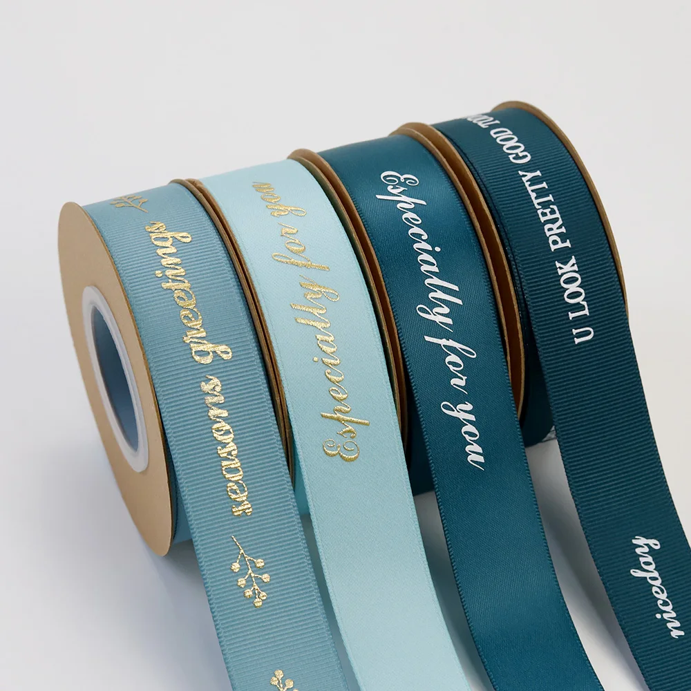 custom printed silk satin packing ribbon roll with logo foil printing satin ribbon