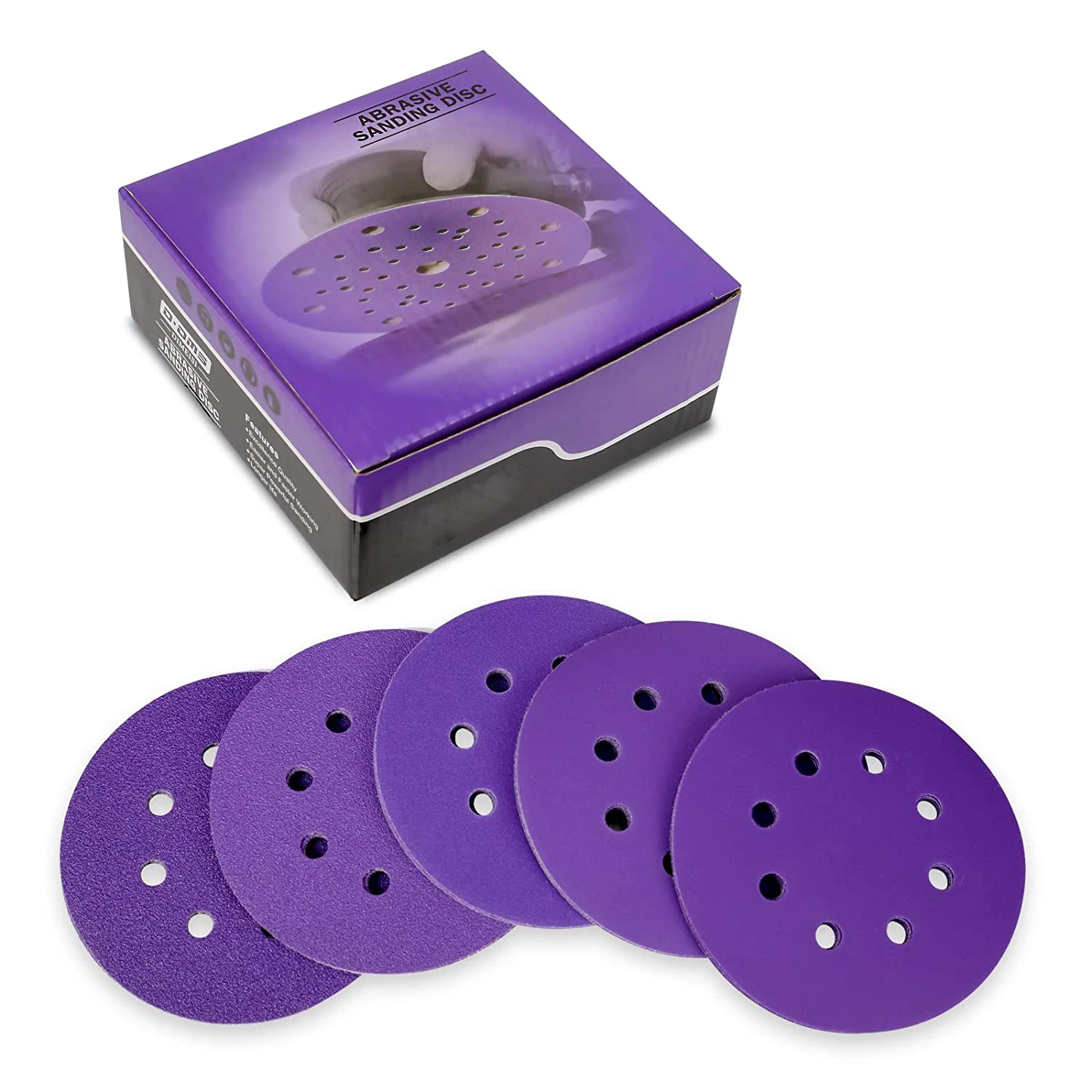 5 Inch Purple Film Sanding Discs 8 Hole Hook and Loop Ceramic Alumina Sandpaper for Woodworking and Automotive