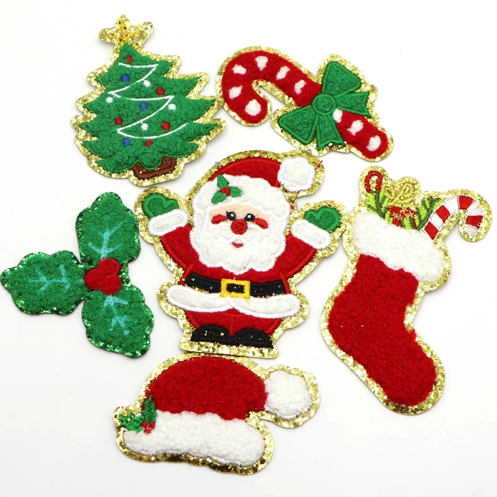 Merry christmas cute cartoon custom kids halloween iron on decorative embroidered Embroidery self-adhesive chenille patches