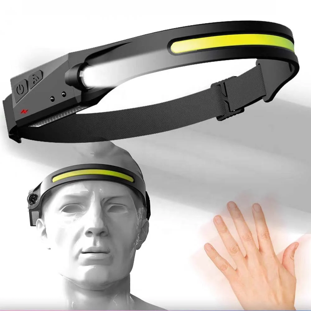 Popular High Power Helmet Headlamp Flashlight Headlight Silicone COB Sensor Head Lamp Light Type-c Rechargeable Led Headlamps