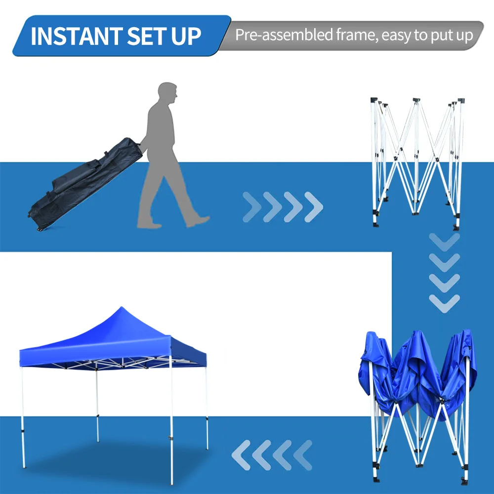 10x10FT 3x3m Portable Gazebo Shelter Blue Durable Fabric Pop Canopy Tent Waterproof Marquee Tent Outdoor Multiple Use Trade