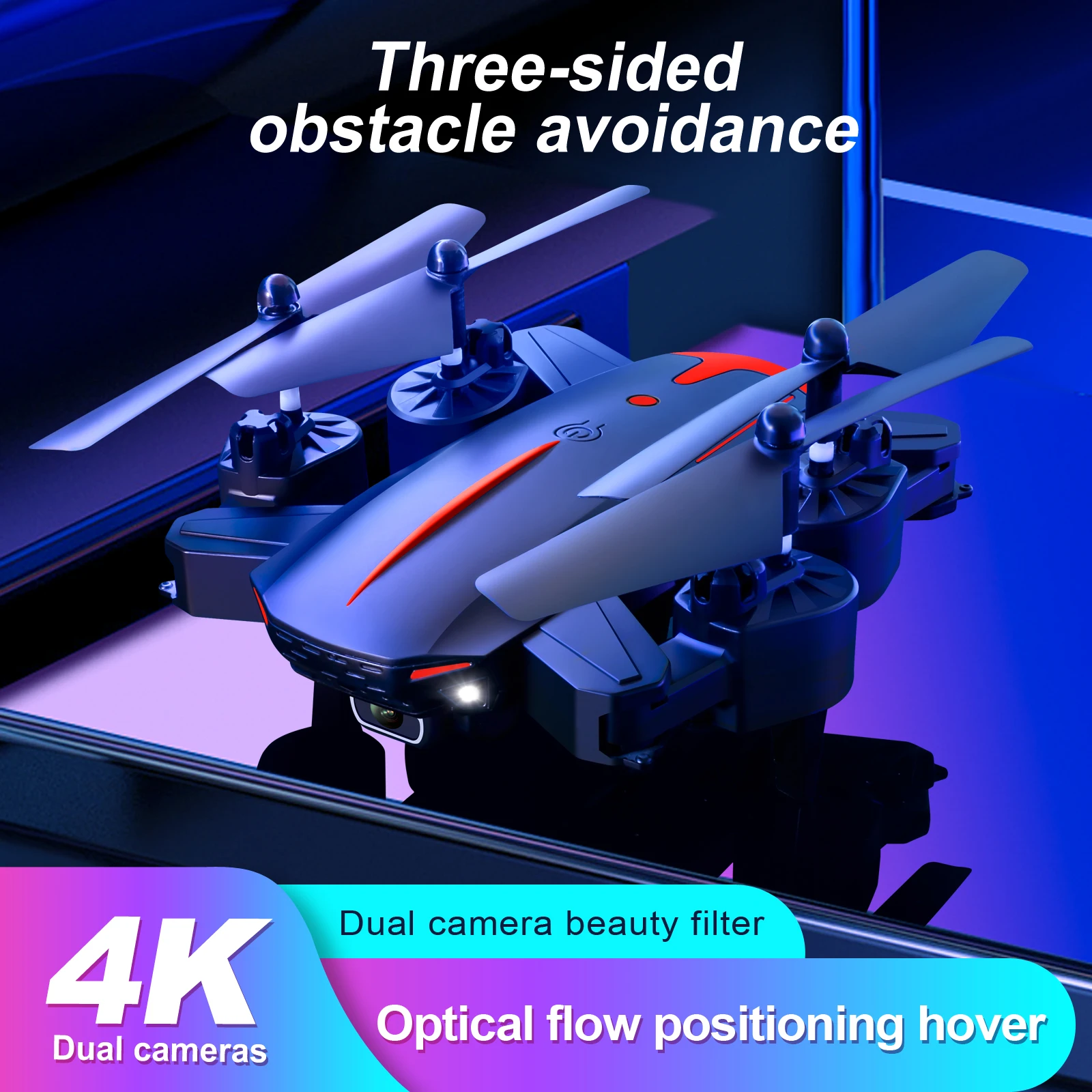 KY605 4K Rc Three Direction Obstacle Avoidance Drone With Camera Flying Toy Drone With Headless Mode High Speed Drone
