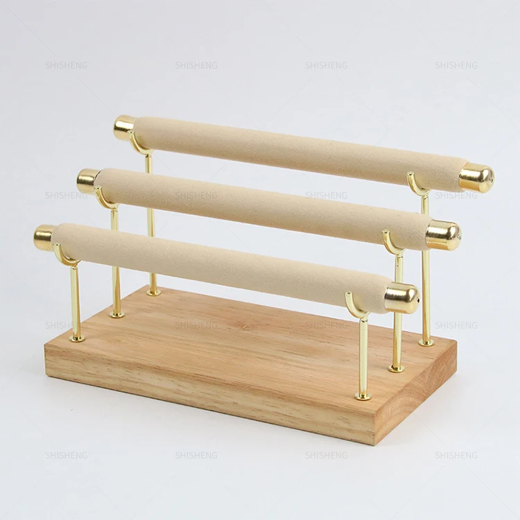 SHI SHENG DIY Wood Display Green Velvet T-bar Ring Display Holder for Women Jewelry Organizer Tool Show