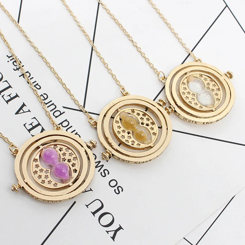 Stylish retro Film equivalent Time Time Converter Hourglass can rotate round necklace necklace
