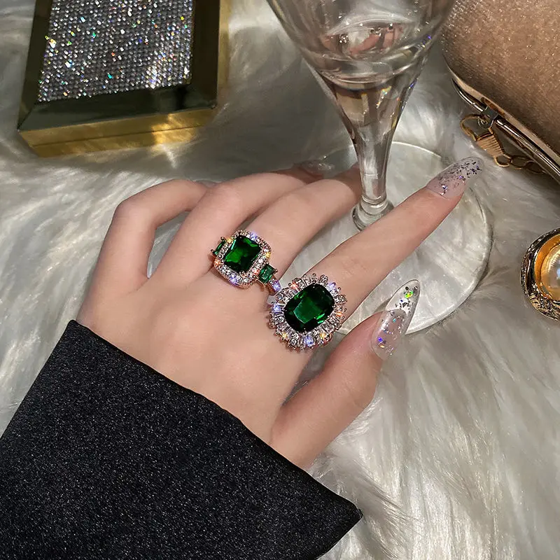 2021 Hot Selling 18k Gold Plated Ring Simple Personality Creative Green Zircon Rings Jewelry Women Green Natural Zircon Rings