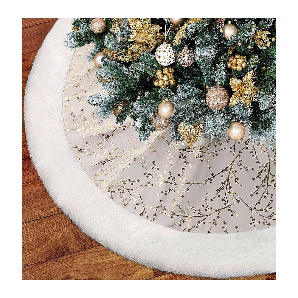 Wholesale gold white fur wool tree skirt xmas decorations christmas tree skirt