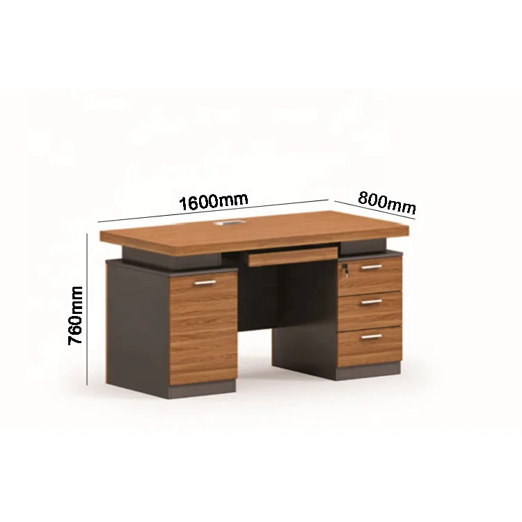 Modular Home Office Furniture Computer Writing Study Table Iron Gray and Walnut Wooden Single Desk With Two Locking File Drawers