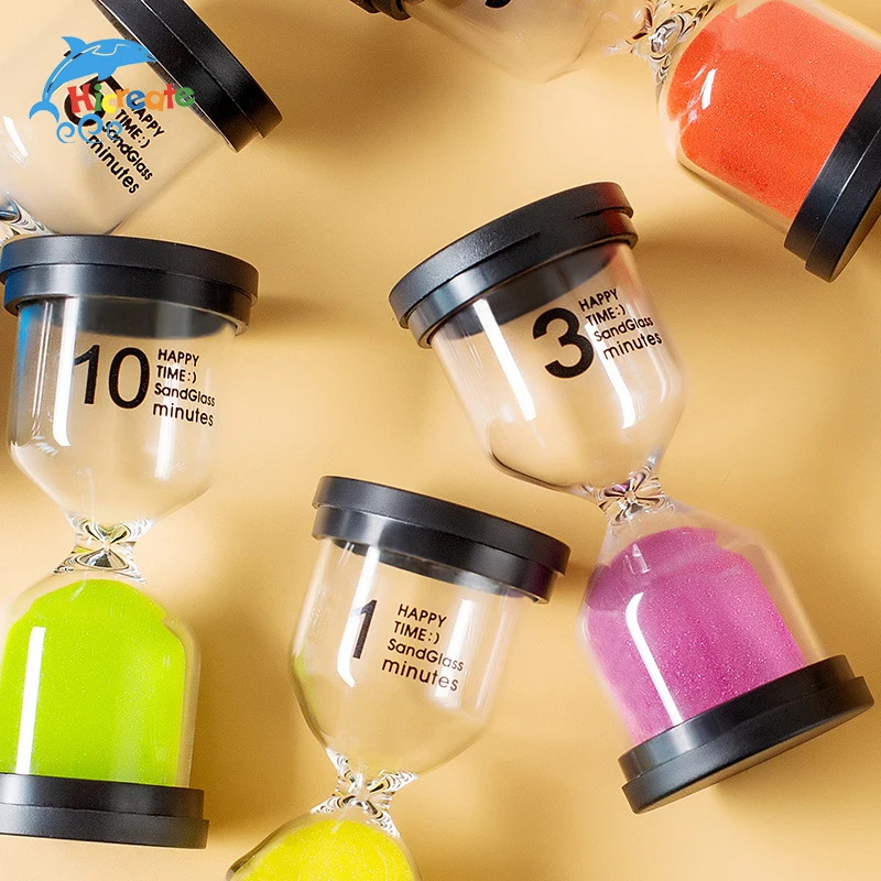 Promotional Creative Gifts Custom Logo Plastic Black Top 1 Hour Colorful Sand Timer Clock 60 Minutes Hourglass