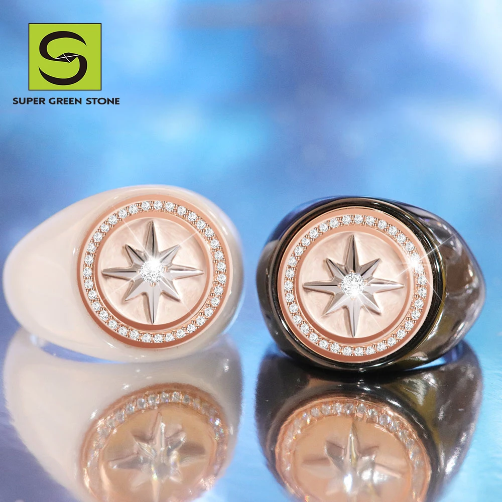 Dropshipping Jewelry Fashionable Hiphop Ceramic Rings Flowers Star Jewelry Rings Luxury 18K Gold Lab Diamond Ring