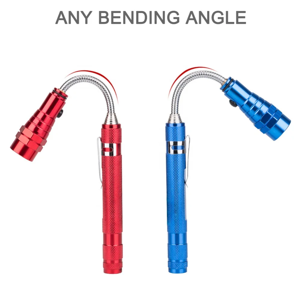 Telescopic 360 Degree Flexible LED Flashlight Torch Lamp 3led Camping Tactical Pick Up Tool Torch Lantern With Magnet 4 Colors