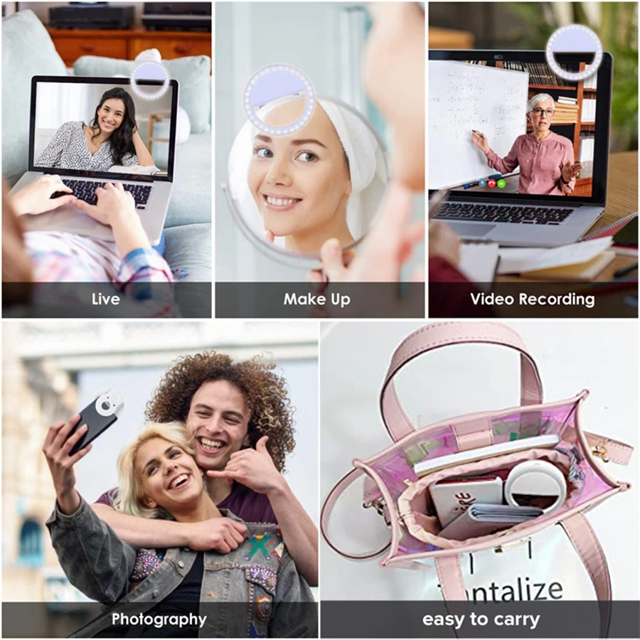 Portable Rechargeable Ring Light Phone Selfie USB Camera Clip Photography Video Mobile Phone Led Ring Selfie Light