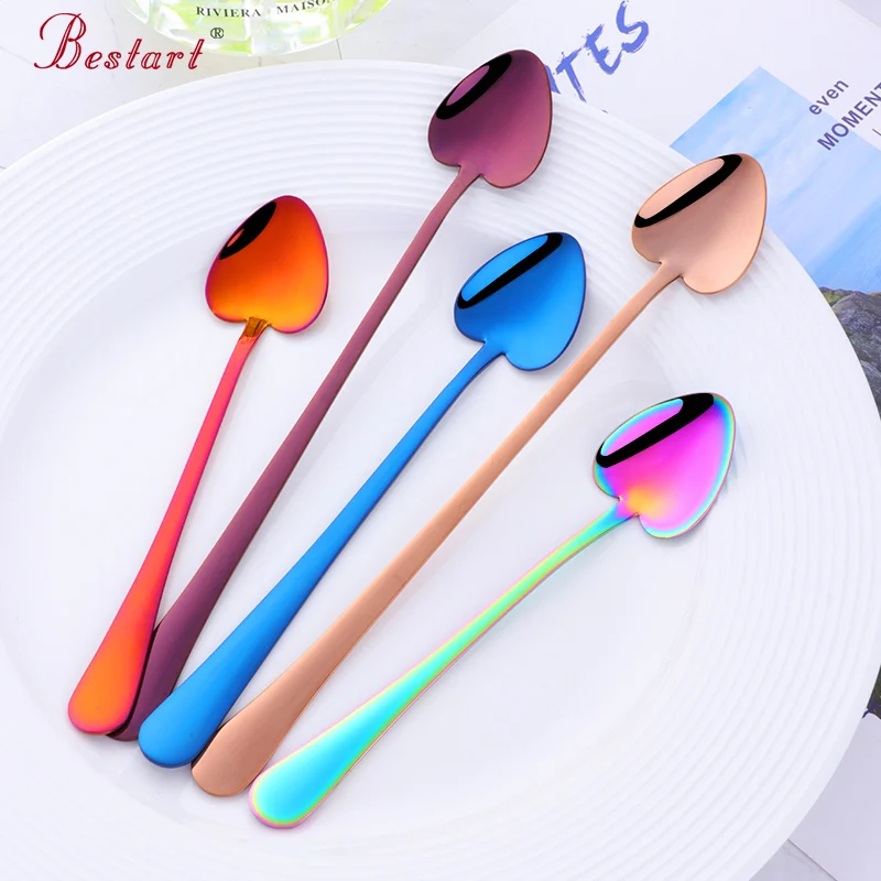 2021 Hot Sale Cute Cupping Long Gold 304 Stainless Steel Metal Dessert Tea Coffee Stirring Spoon