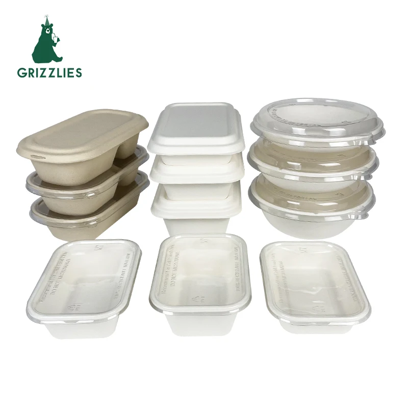 Heavy Duty 9 Inch Biodegradable 100% Compostable Food Containers Lock Bagasse Food Containers