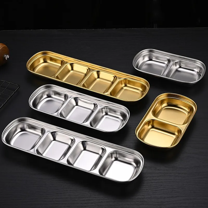 304 stainless steel Korean dish golden dipping dish hot pot sauce dish barbecue two three  partitions