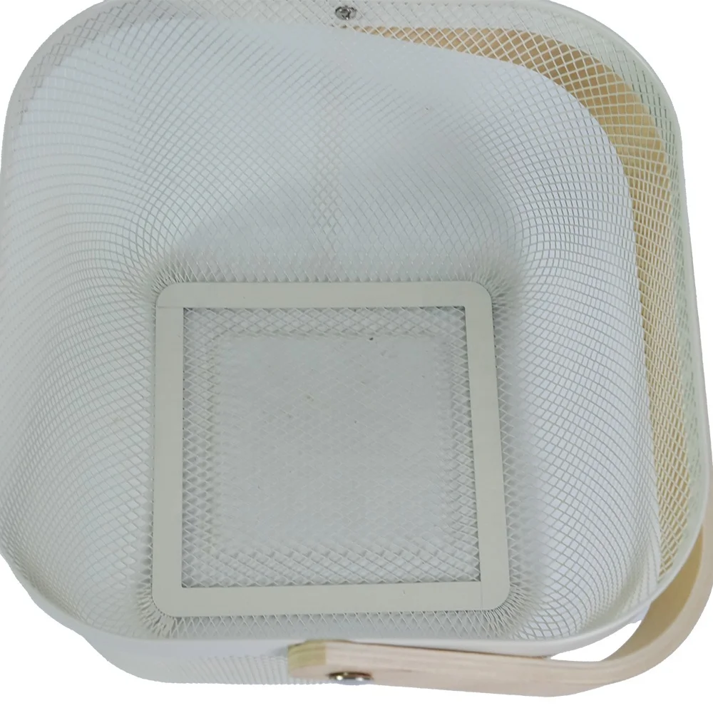 Hot selling metal white household fruit and vegetable storage basket with a wood handle