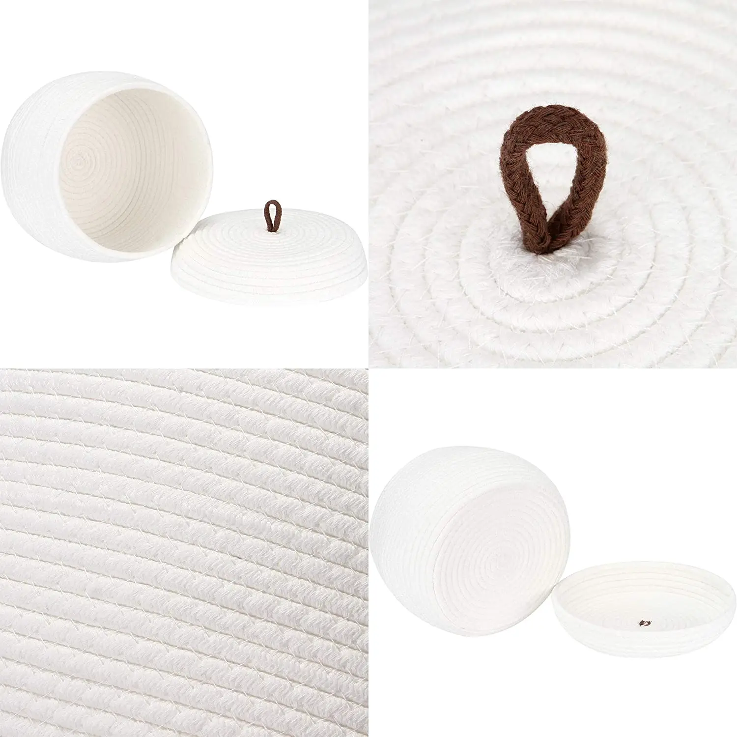 QJMAX Natural Home Decor Round Cotton Rope Storage Basket With Lid For Plants