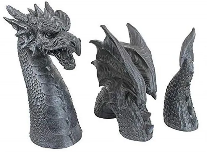 Resin Dragon of Falkenberg Castle Moat Lawn Garden Statue, 28 Inch Total, Polyresin, Grey Stone