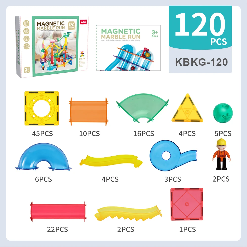 120pcs Strong Magnetic Tiles Pipe Tube Set Creative ABS Plastic 3D Construction Blocks Marble Run Building Blocks With LED Ball