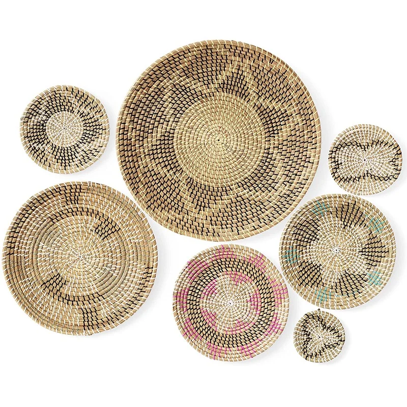 Home decor jewelry handmade straw woven retro art basket wall decoration