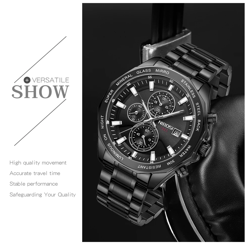 NIBOSI 2599 branded personalised man quartz watch cool Steel Strap water resistant chronometer advertising business reloj watch