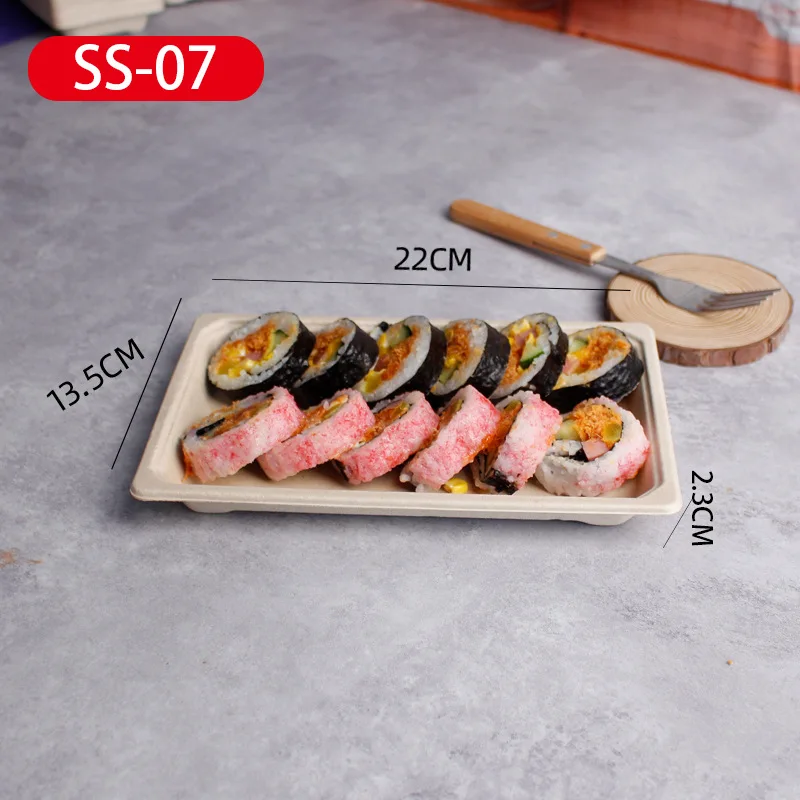 Customized Various Size Disposable Sushi Tray Biodegradable Sugarcane Bagasse Vegetables Tray with Lid