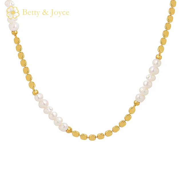 Brass Metal pearl lentil patchwork necklace Jewelry 18K Gold Plated imitation pearl Material Jewelry For Gift