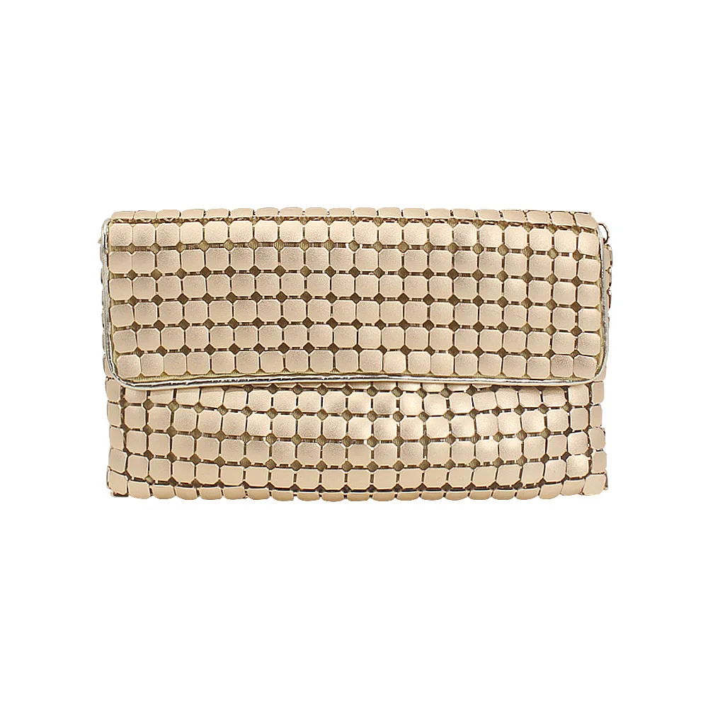 
Aluminum Flap Envelope Purse Metallic Clutch Evening Crossbody Handbag Chain Bags 