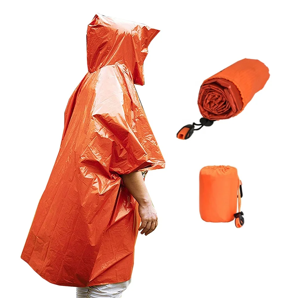 Outdoor Emergency Blanket Rain Poncho Lightweight Waterproof Raincoat Survival Thermal Mylar Space Emergency Blanket Poncho